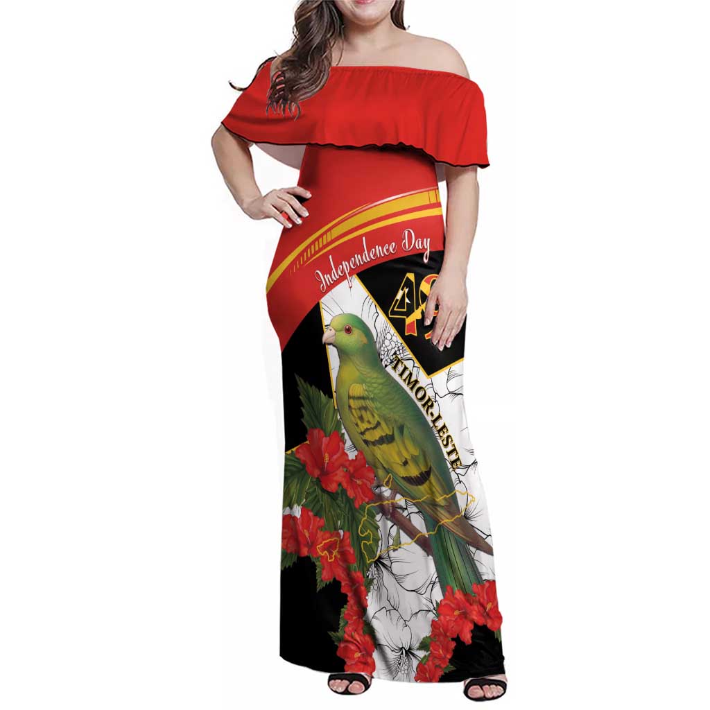 Personalised East Timor Independence Day Family Matching Off Shoulder Maxi Dress and Hawaiian Shirt Timor Pigeon Mix Hibiscus Pattern - Wonder Print Shop