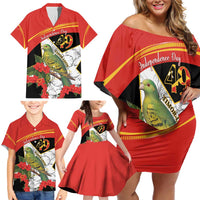 Personalised East Timor Independence Day Family Matching Off Shoulder Short Dress and Hawaiian Shirt Timor Pigeon Mix Hibiscus Pattern - Wonder Print Shop