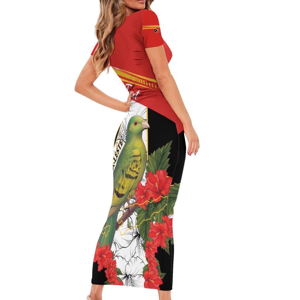 Personalised East Timor Independence Day Family Matching Short Sleeve Bodycon Dress and Hawaiian Shirt Timor Pigeon Mix Hibiscus Pattern - Wonder Print Shop