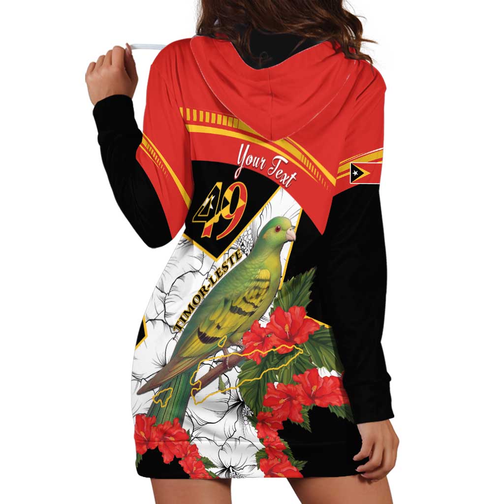 Personalised East Timor Independence Day Hoodie Dress Timor Pigeon Mix Hibiscus Pattern - Wonder Print Shop