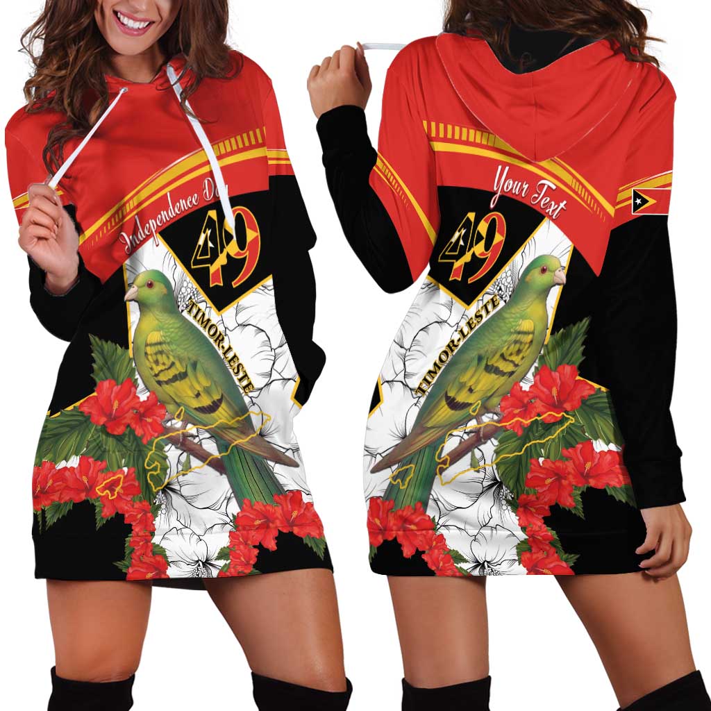 Personalised East Timor Independence Day Hoodie Dress Timor Pigeon Mix Hibiscus Pattern - Wonder Print Shop