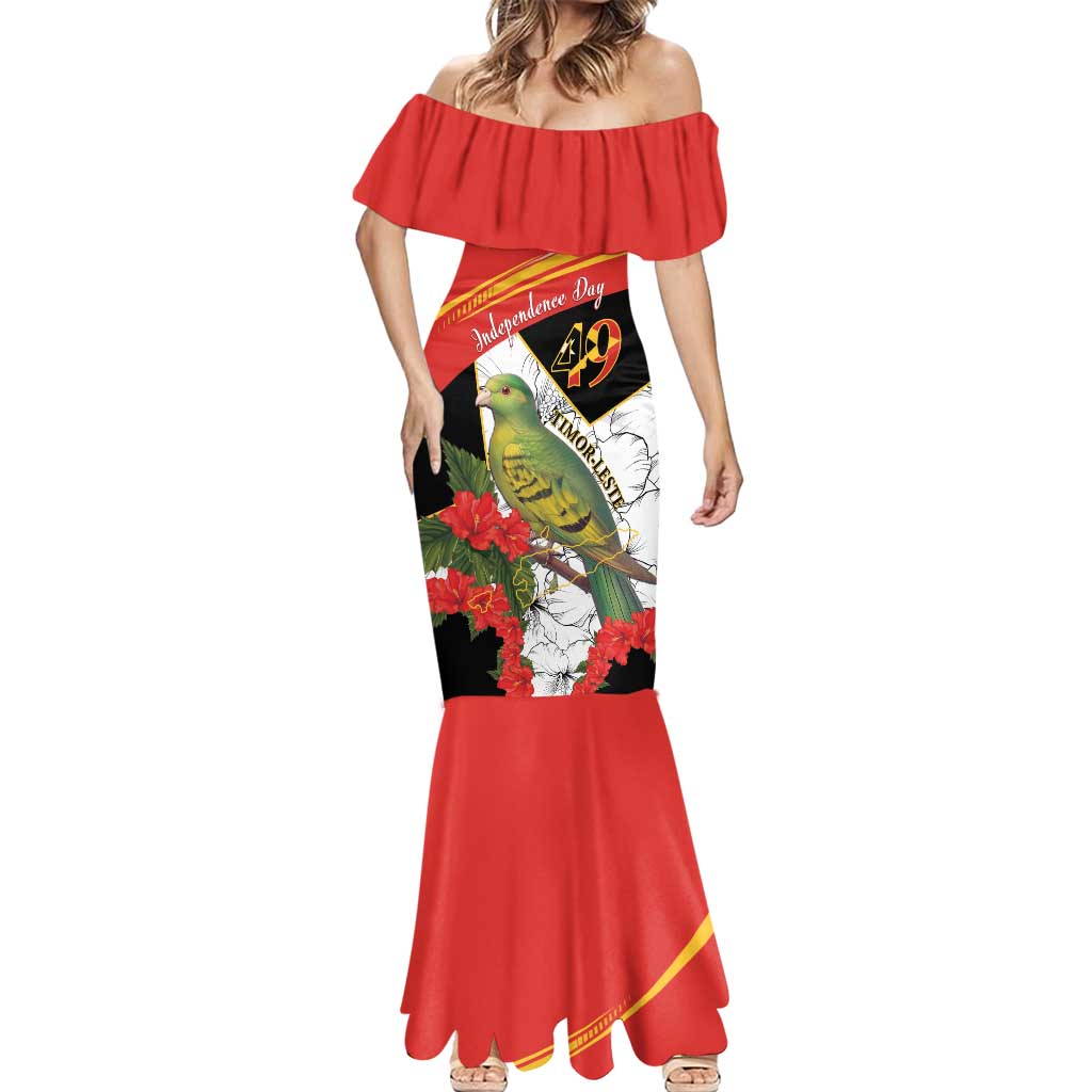 Personalised East Timor Independence Day Mermaid Dress Timor Pigeon Mix Hibiscus Pattern - Wonder Print Shop
