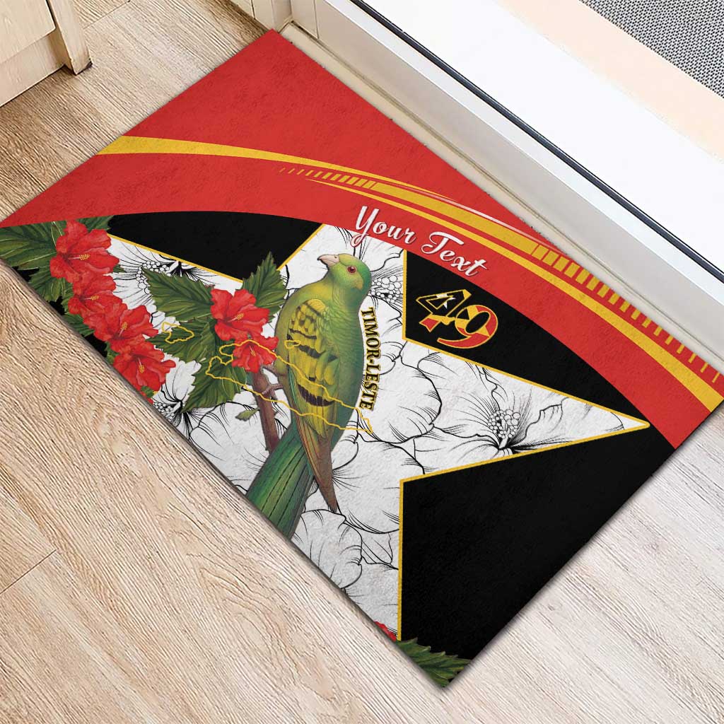 Personalised East Timor Independence Day Rubber Doormat Timor Pigeon Mix Hibiscus Pattern - Wonder Print Shop