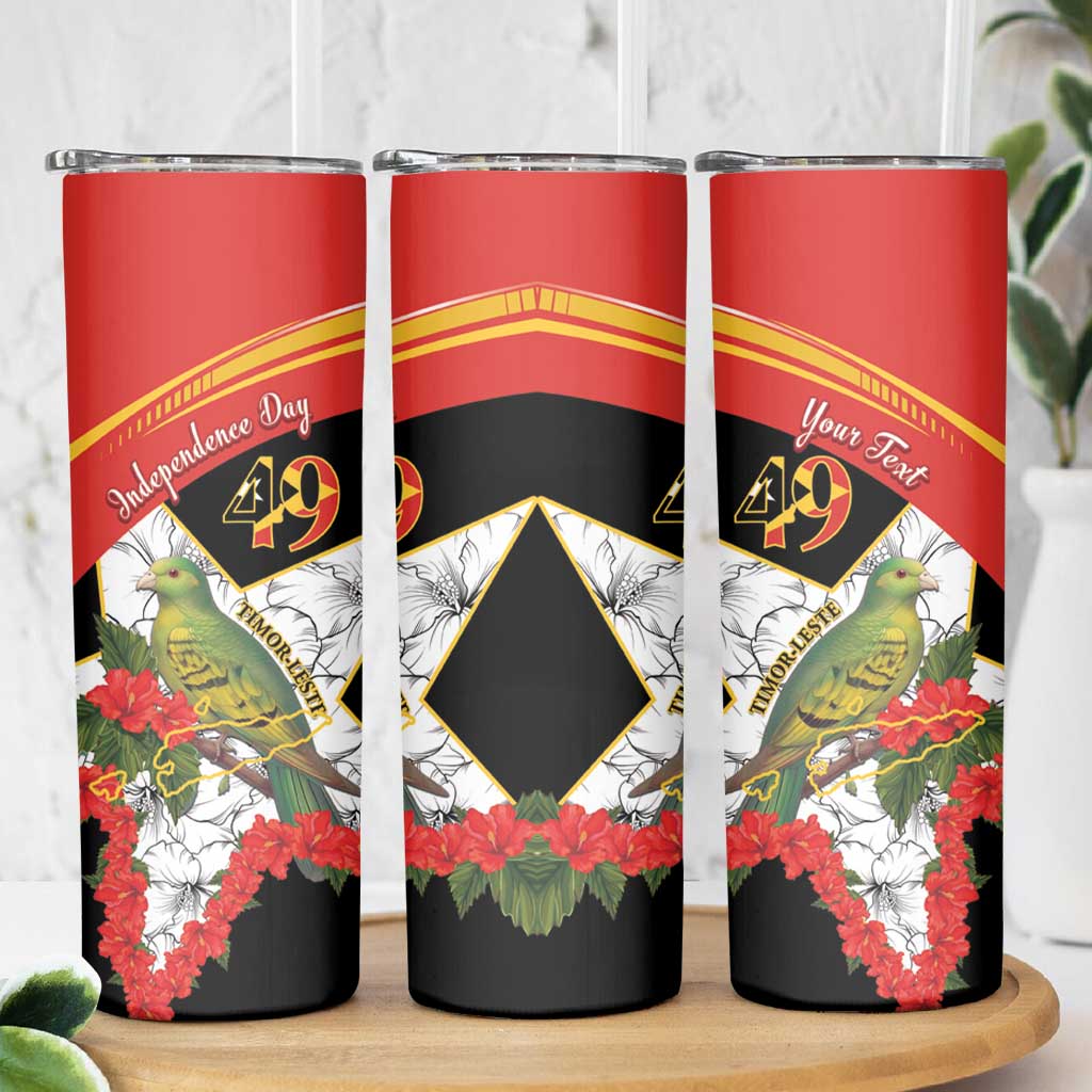 Personalised East Timor Independence Day Skinny Tumbler Timor Pigeon Mix Hibiscus Pattern - Wonder Print Shop