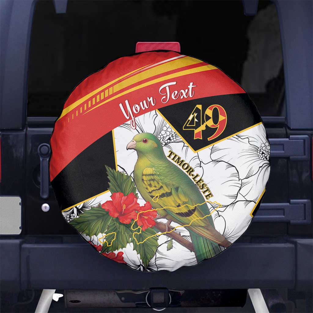 Personalised East Timor Independence Day Spare Tire Cover Timor Pigeon Mix Hibiscus Pattern - Wonder Print Shop