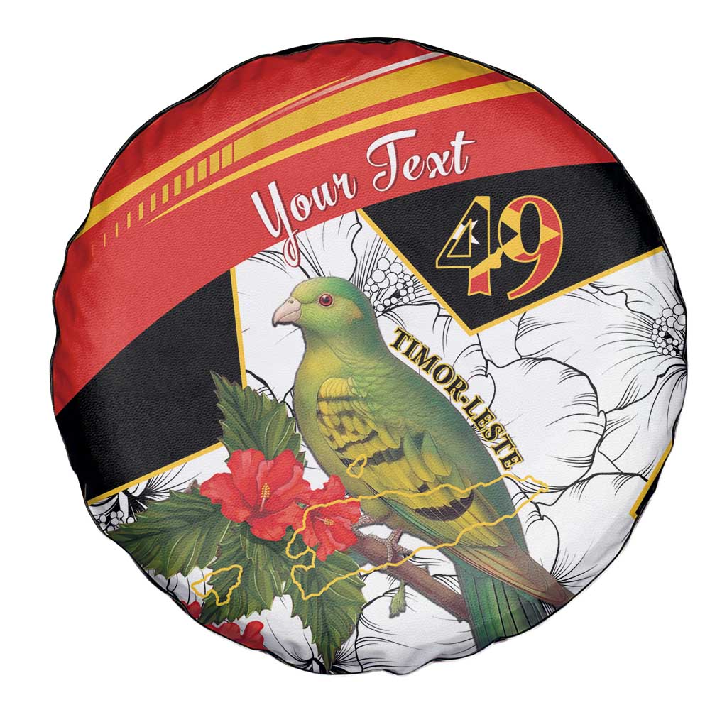 Personalised East Timor Independence Day Spare Tire Cover Timor Pigeon Mix Hibiscus Pattern - Wonder Print Shop