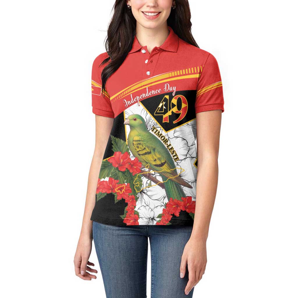 Personalised East Timor Independence Day Women Polo Shirt Timor Pigeon Mix Hibiscus Pattern - Wonder Print Shop