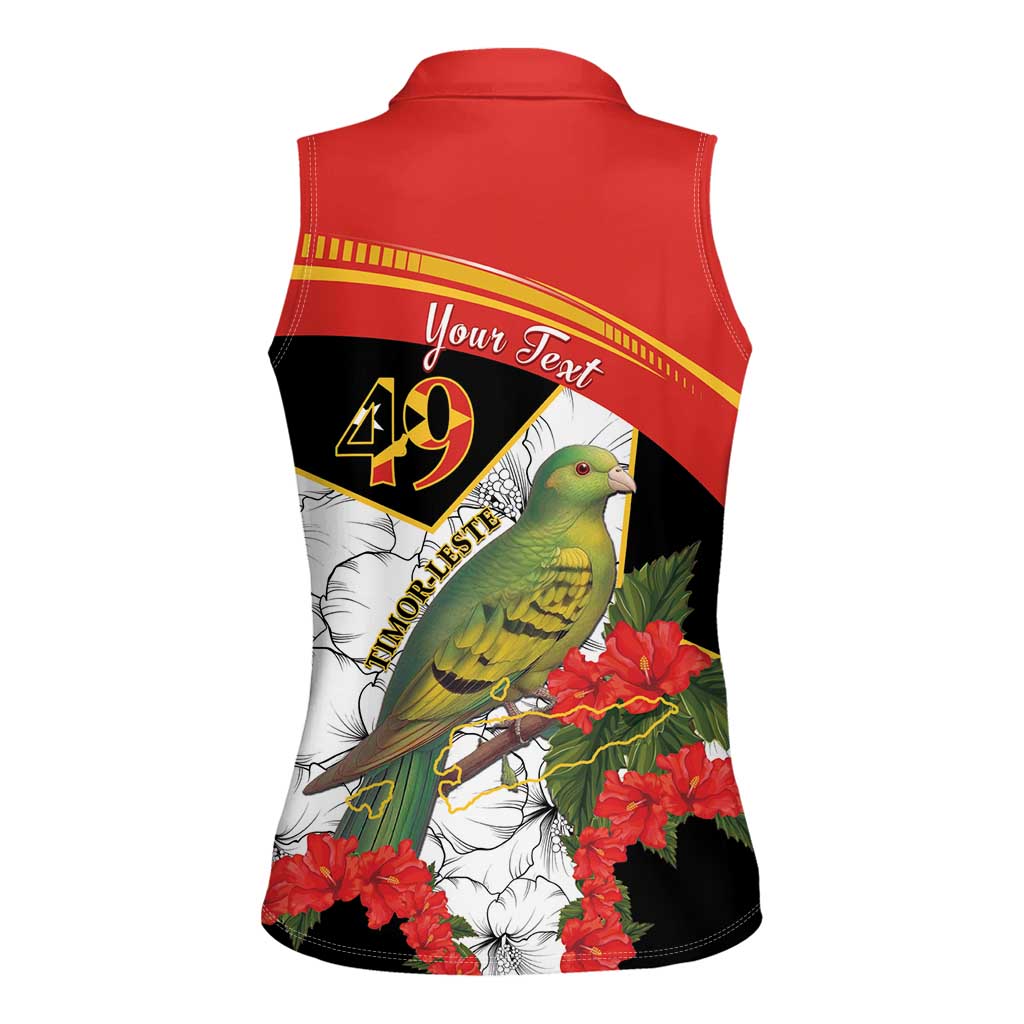 Personalised East Timor Independence Day Women Sleeveless Polo Shirt Timor Pigeon Mix Hibiscus Pattern - Wonder Print Shop
