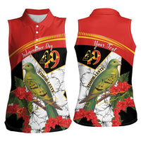 Personalised East Timor Independence Day Women Sleeveless Polo Shirt Timor Pigeon Mix Hibiscus Pattern - Wonder Print Shop
