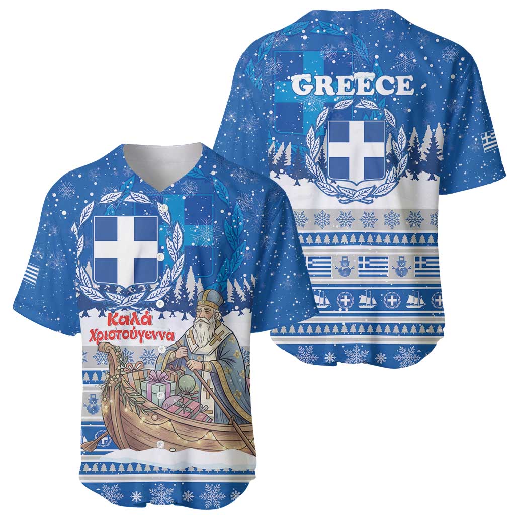 Greece Christmas Baseball Jersey Saint Basil Kala Cristouyenna - Wonder Print Shop