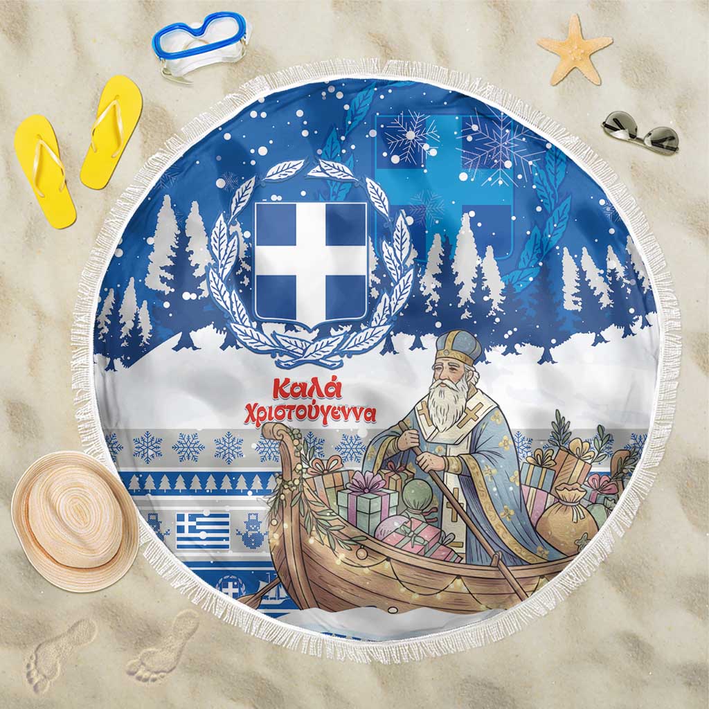 Greece Christmas Beach Blanket Saint Basil Kala Cristouyenna - Wonder Print Shop