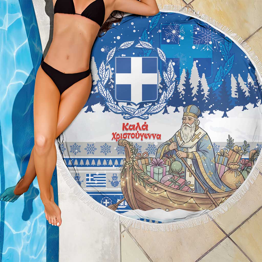 Greece Christmas Beach Blanket Saint Basil Kala Cristouyenna - Wonder Print Shop