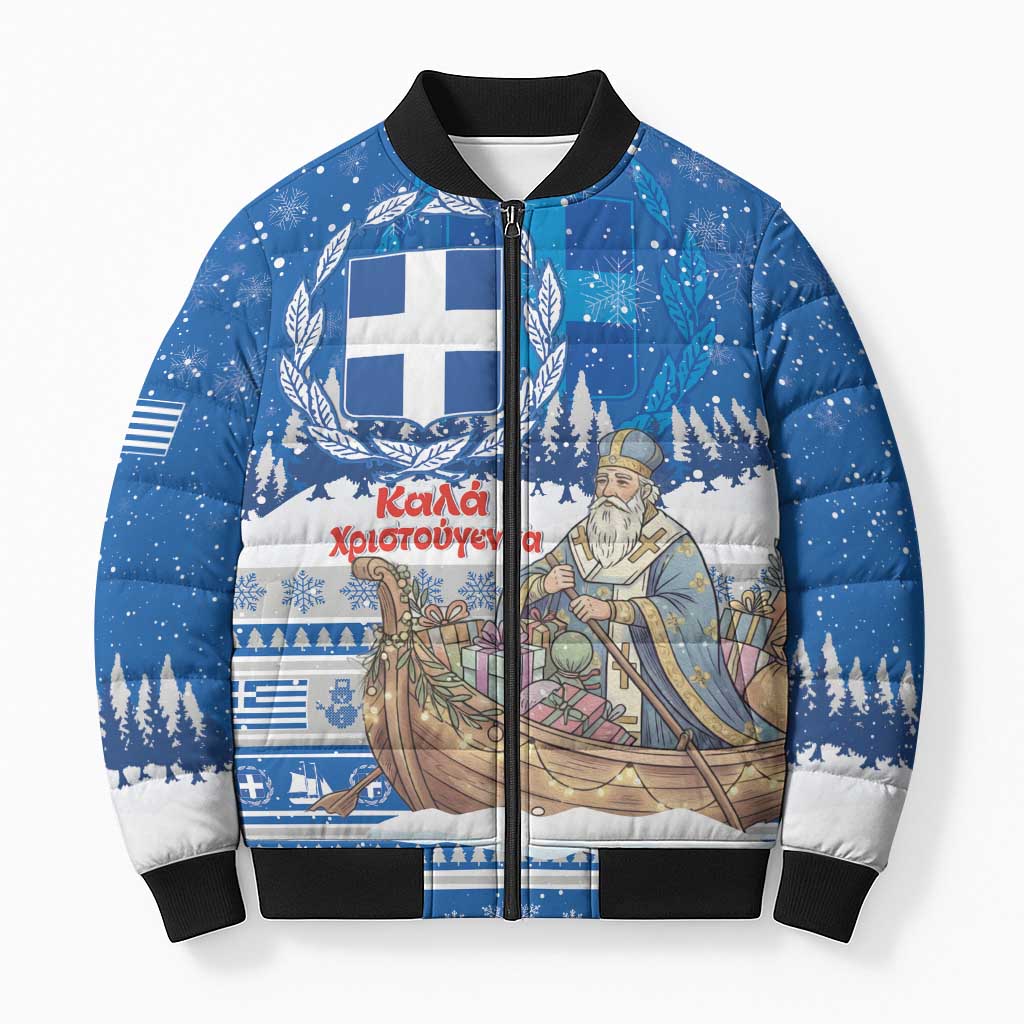 Greece Christmas Bomber Puffer Jacket Saint Basil Kala Cristouyenna - Wonder Print Shop