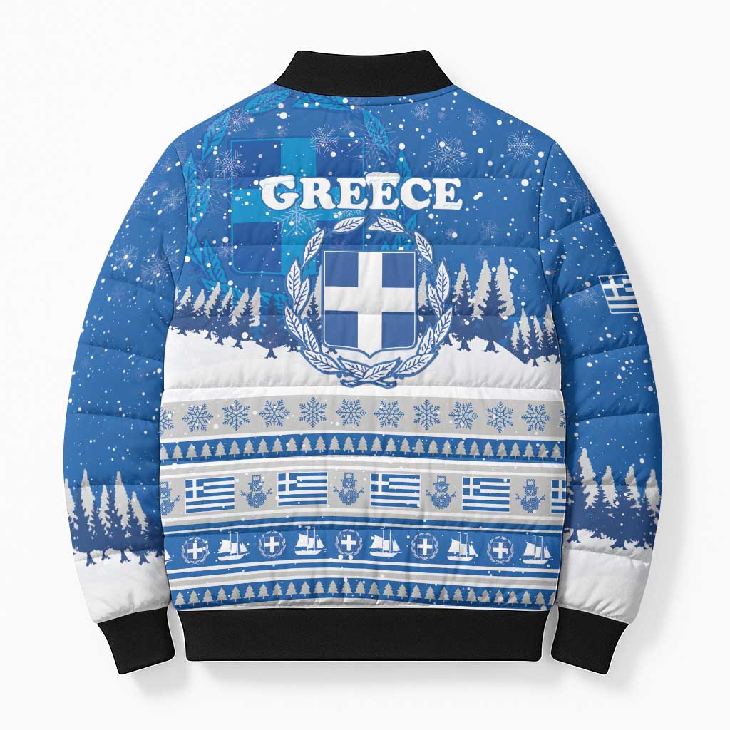 Greece Christmas Bomber Puffer Jacket Saint Basil Kala Cristouyenna - Wonder Print Shop