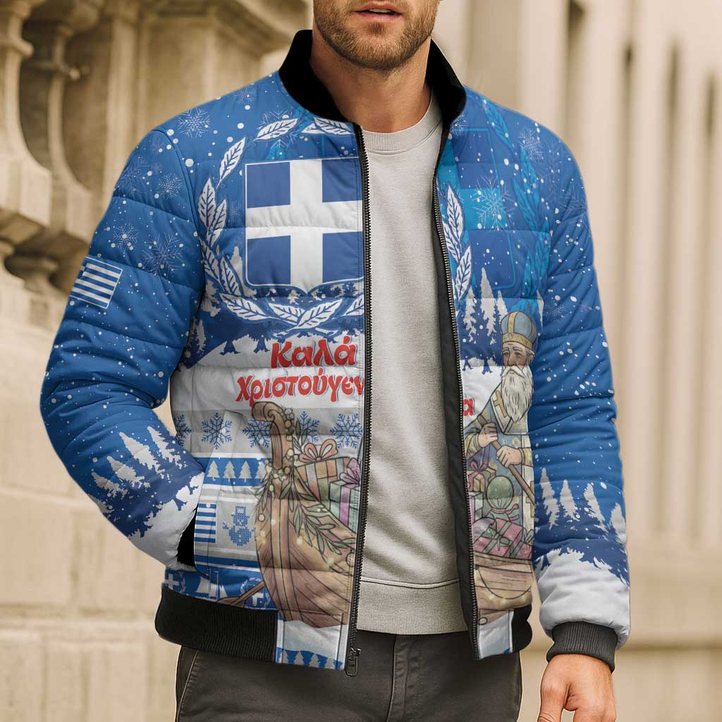Greece Christmas Bomber Puffer Jacket Saint Basil Kala Cristouyenna - Wonder Print Shop