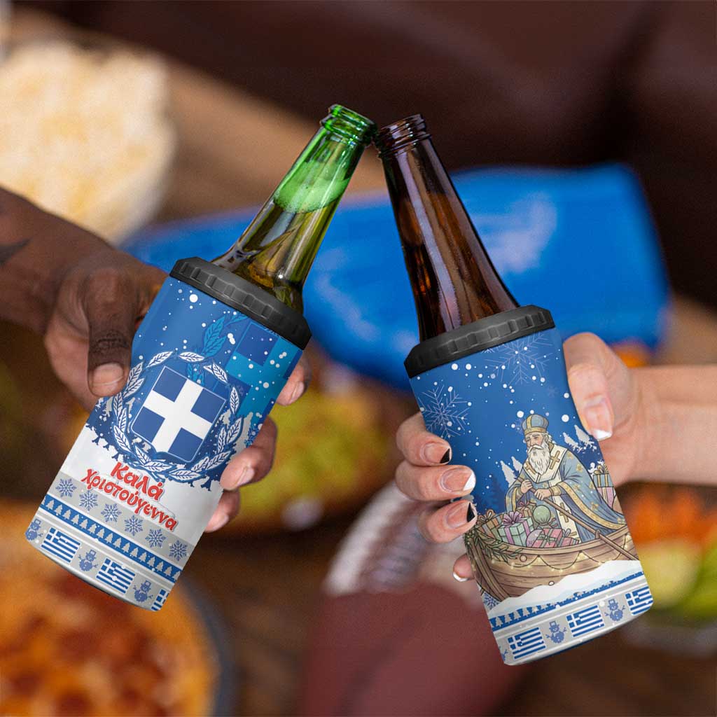 Greece Christmas 4 in 1 Can Cooler Tumbler Saint Basil Kala Cristouyenna - Wonder Print Shop