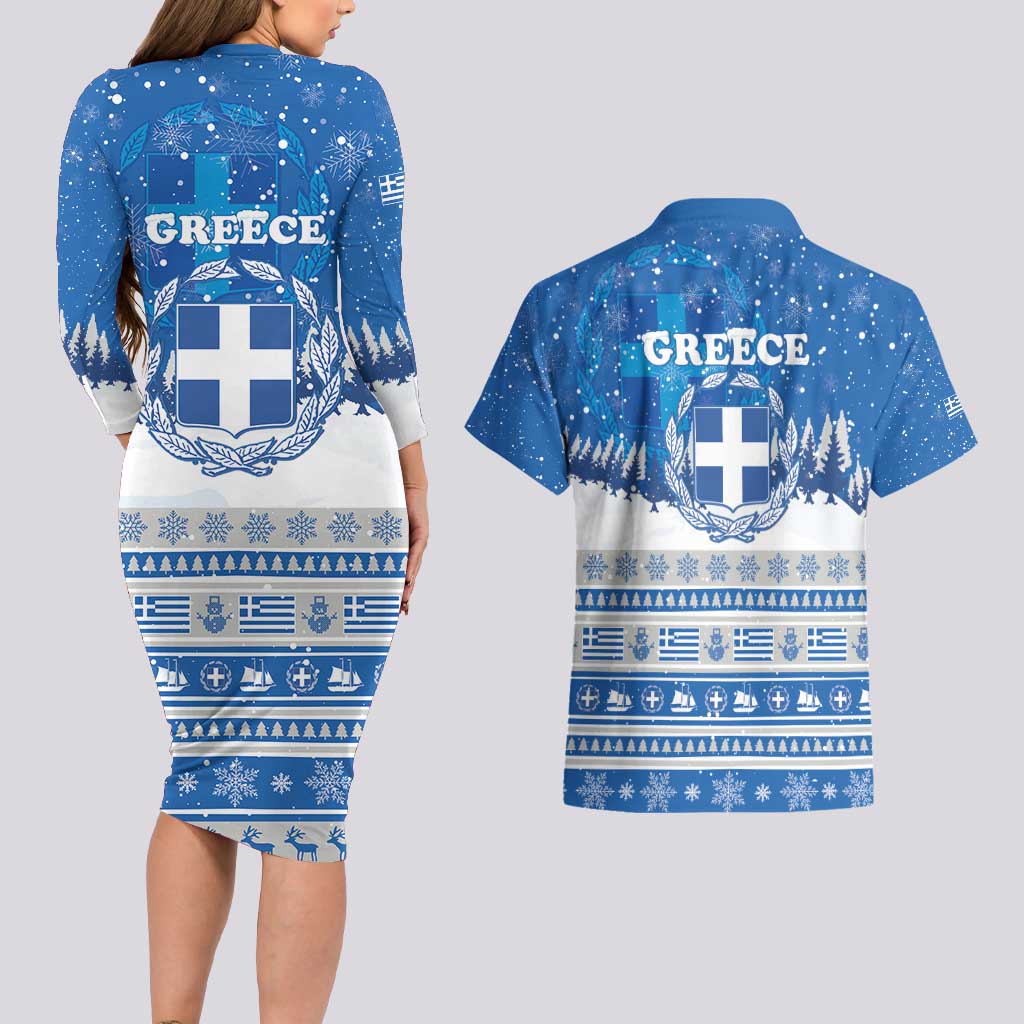 Greece Christmas Couples Matching Long Sleeve Bodycon Dress and Hawaiian Shirt Saint Basil Kala Cristouyenna - Wonder Print Shop