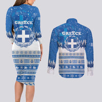 Greece Christmas Couples Matching Long Sleeve Bodycon Dress and Long Sleeve Button Shirt Saint Basil Kala Cristouyenna - Wonder Print Shop