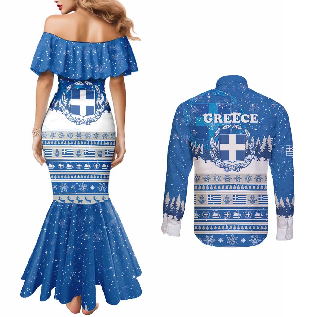 Greece Christmas Couples Matching Mermaid Dress and Long Sleeve Button Shirt Saint Basil Kala Cristouyenna - Wonder Print Shop