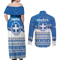 Greece Christmas Couples Matching Off Shoulder Maxi Dress and Long Sleeve Button Shirt Saint Basil Kala Cristouyenna - Wonder Print Shop