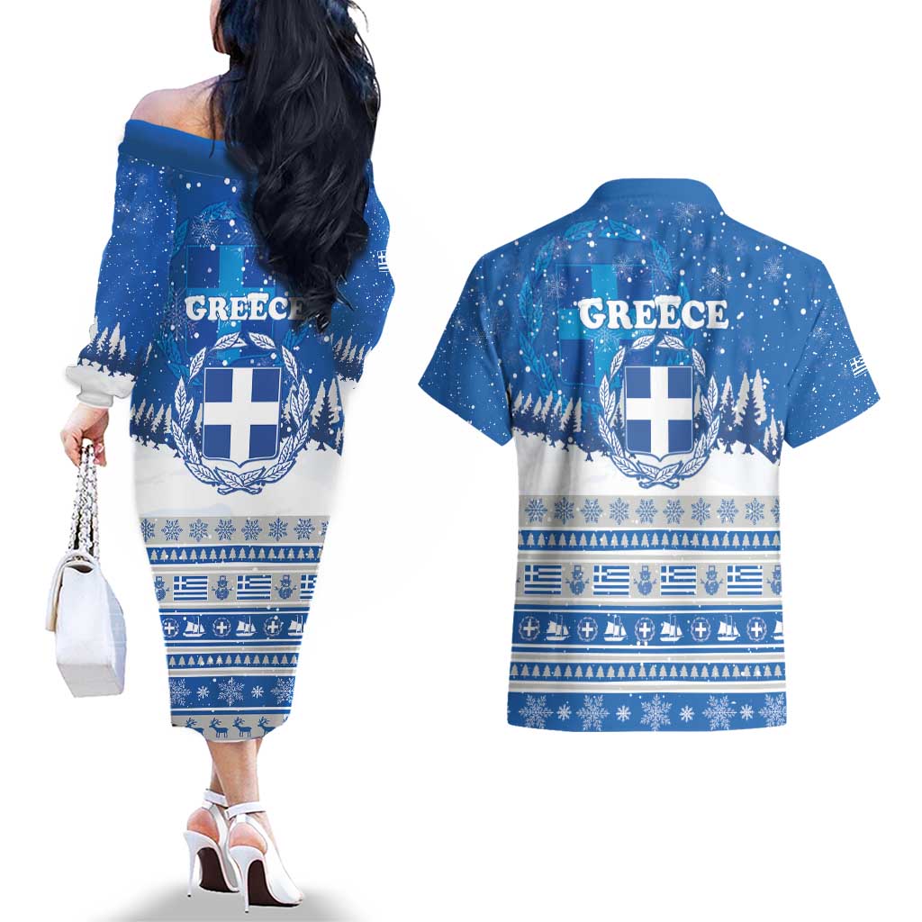 Greece Christmas Couples Matching Off The Shoulder Long Sleeve Dress and Hawaiian Shirt Saint Basil Kala Cristouyenna - Wonder Print Shop
