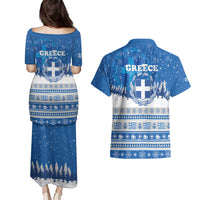 Greece Christmas Couples Matching Puletasi and Hawaiian Shirt Saint Basil Kala Cristouyenna - Wonder Print Shop