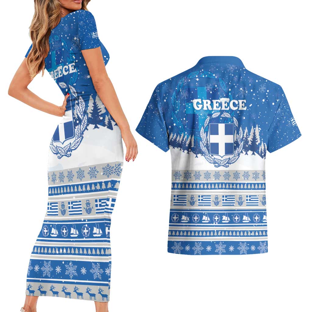 Greece Christmas Couples Matching Short Sleeve Bodycon Dress and Hawaiian Shirt Saint Basil Kala Cristouyenna - Wonder Print Shop