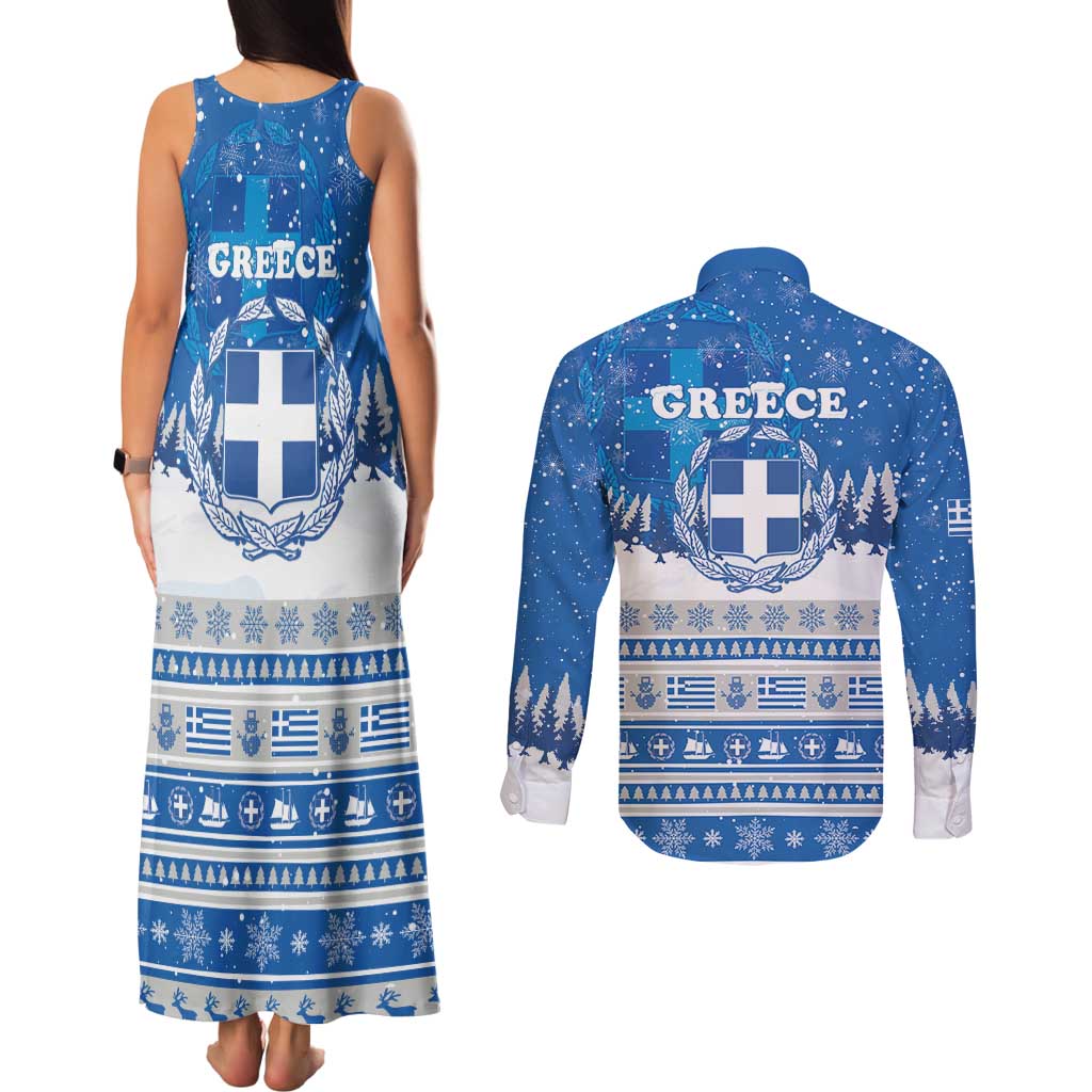 Greece Christmas Couples Matching Tank Maxi Dress and Long Sleeve Button Shirt Saint Basil Kala Cristouyenna - Wonder Print Shop