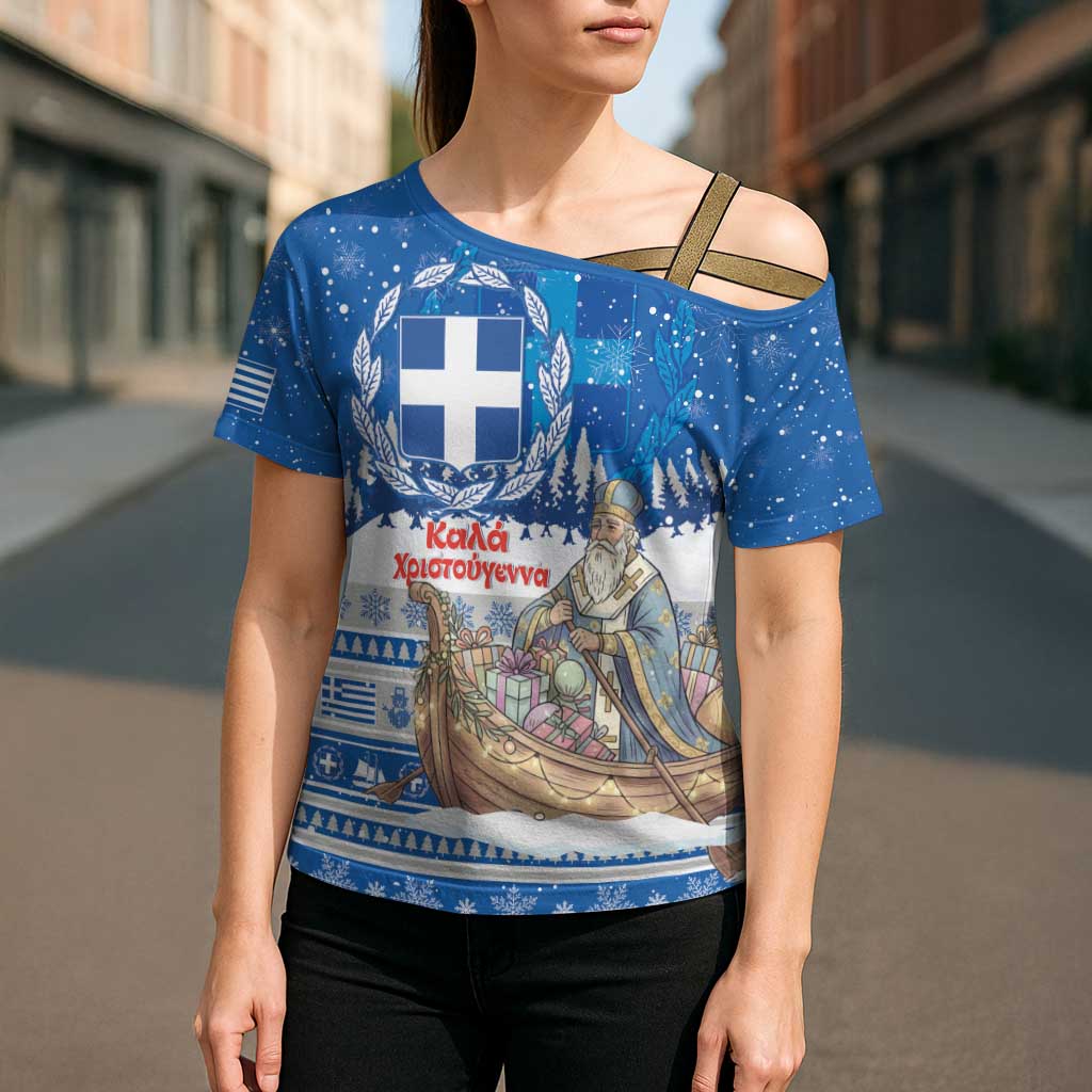 Greece Christmas Cross Shoulder Shirt Saint Basil Kala Cristouyenna - Wonder Print Shop
