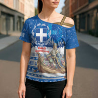 Greece Christmas Cross Shoulder Shirt Saint Basil Kala Cristouyenna - Wonder Print Shop