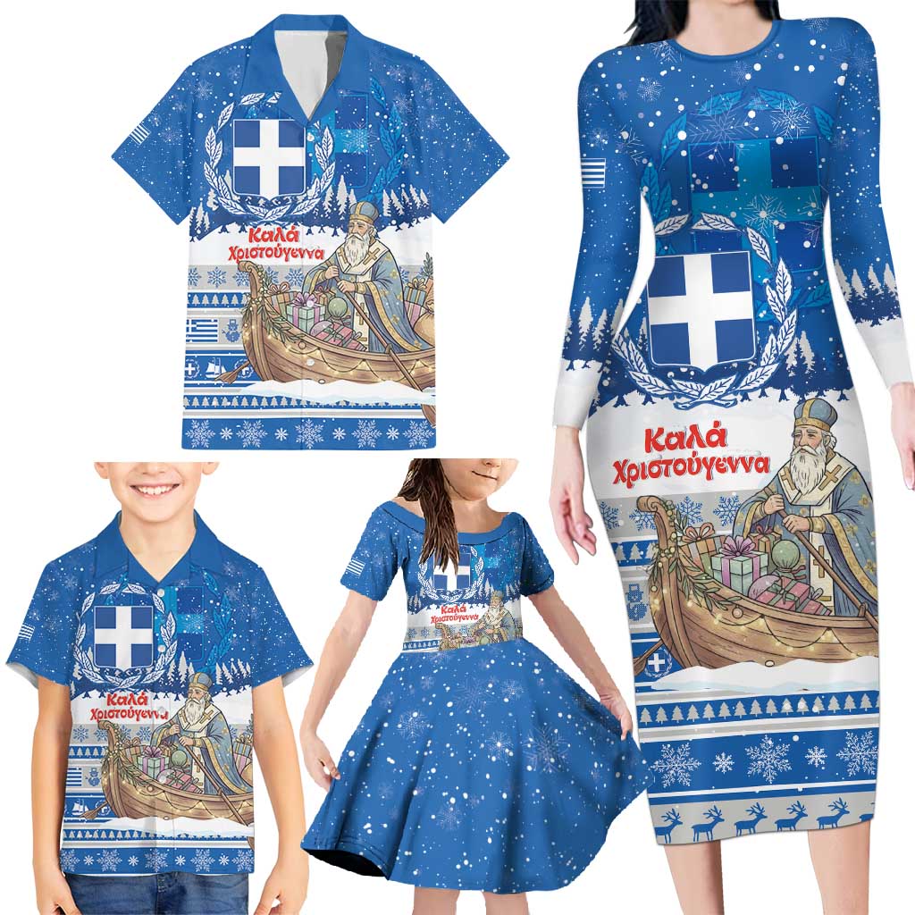 Greece Christmas Family Matching Long Sleeve Bodycon Dress and Hawaiian Shirt Saint Basil Kala Cristouyenna - Wonder Print Shop