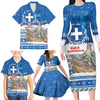 Greece Christmas Family Matching Long Sleeve Bodycon Dress and Hawaiian Shirt Saint Basil Kala Cristouyenna - Wonder Print Shop