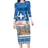 Greece Christmas Family Matching Long Sleeve Bodycon Dress and Hawaiian Shirt Saint Basil Kala Cristouyenna - Wonder Print Shop