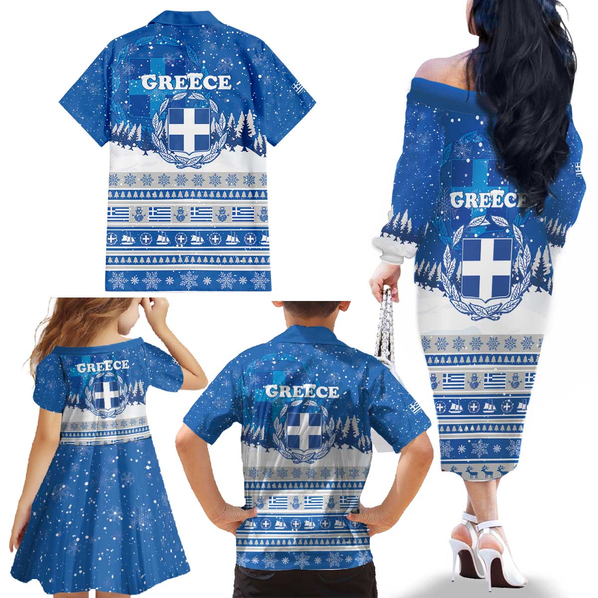 Greece Christmas Family Matching Off The Shoulder Long Sleeve Dress and Hawaiian Shirt Saint Basil Kala Cristouyenna - Wonder Print Shop