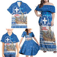 Greece Christmas Family Matching Off Shoulder Maxi Dress and Hawaiian Shirt Saint Basil Kala Cristouyenna - Wonder Print Shop
