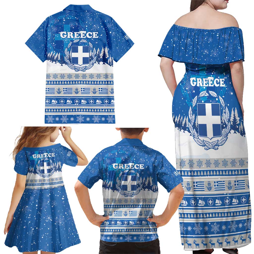 Greece Christmas Family Matching Off Shoulder Maxi Dress and Hawaiian Shirt Saint Basil Kala Cristouyenna - Wonder Print Shop