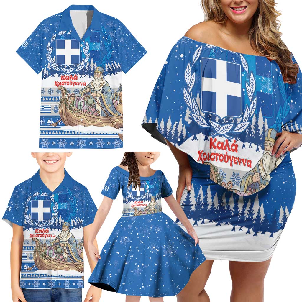Greece Christmas Family Matching Off Shoulder Short Dress and Hawaiian Shirt Saint Basil Kala Cristouyenna - Wonder Print Shop