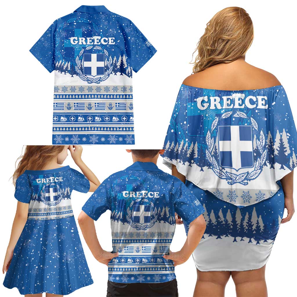 Greece Christmas Family Matching Off Shoulder Short Dress and Hawaiian Shirt Saint Basil Kala Cristouyenna - Wonder Print Shop