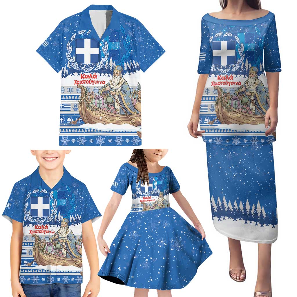 Greece Christmas Family Matching Puletasi and Hawaiian Shirt Saint Basil Kala Cristouyenna - Wonder Print Shop