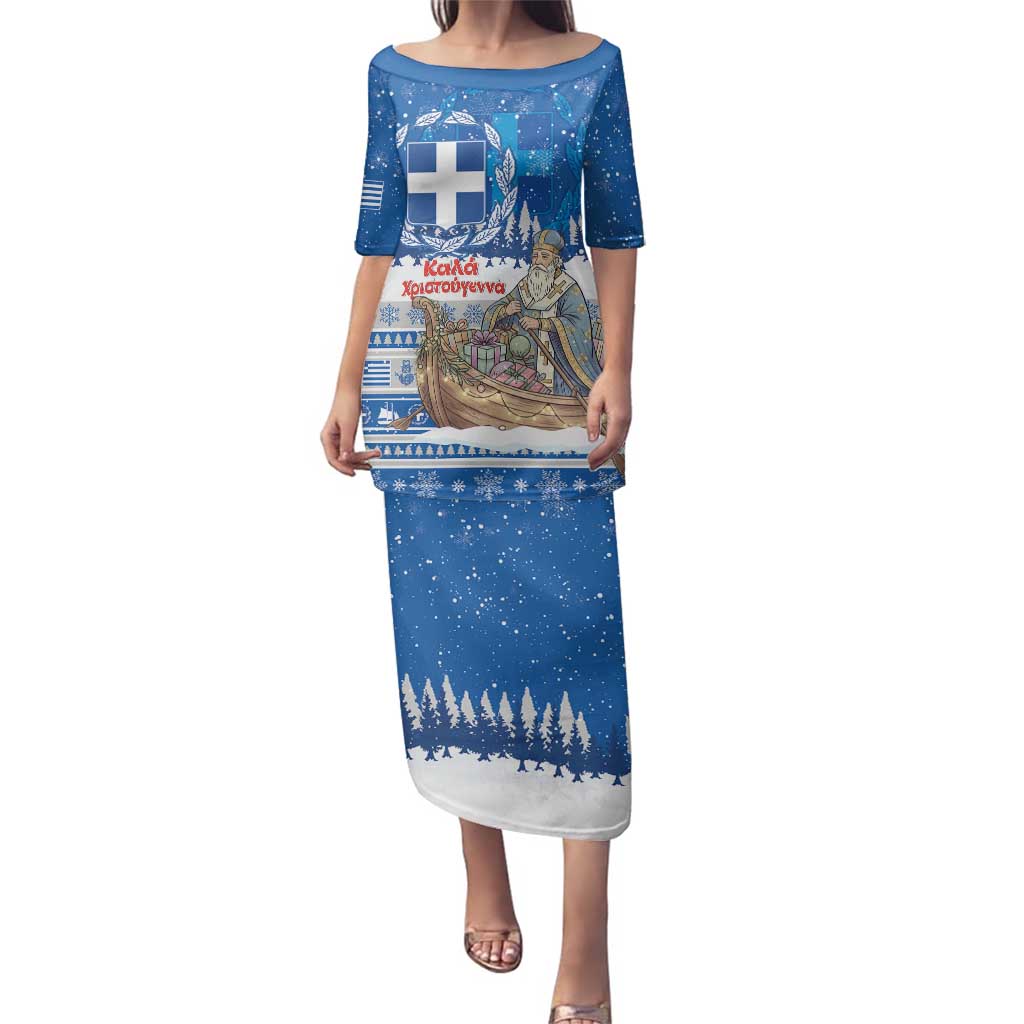 Greece Christmas Family Matching Puletasi and Hawaiian Shirt Saint Basil Kala Cristouyenna - Wonder Print Shop