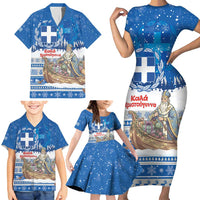Greece Christmas Family Matching Short Sleeve Bodycon Dress and Hawaiian Shirt Saint Basil Kala Cristouyenna - Wonder Print Shop