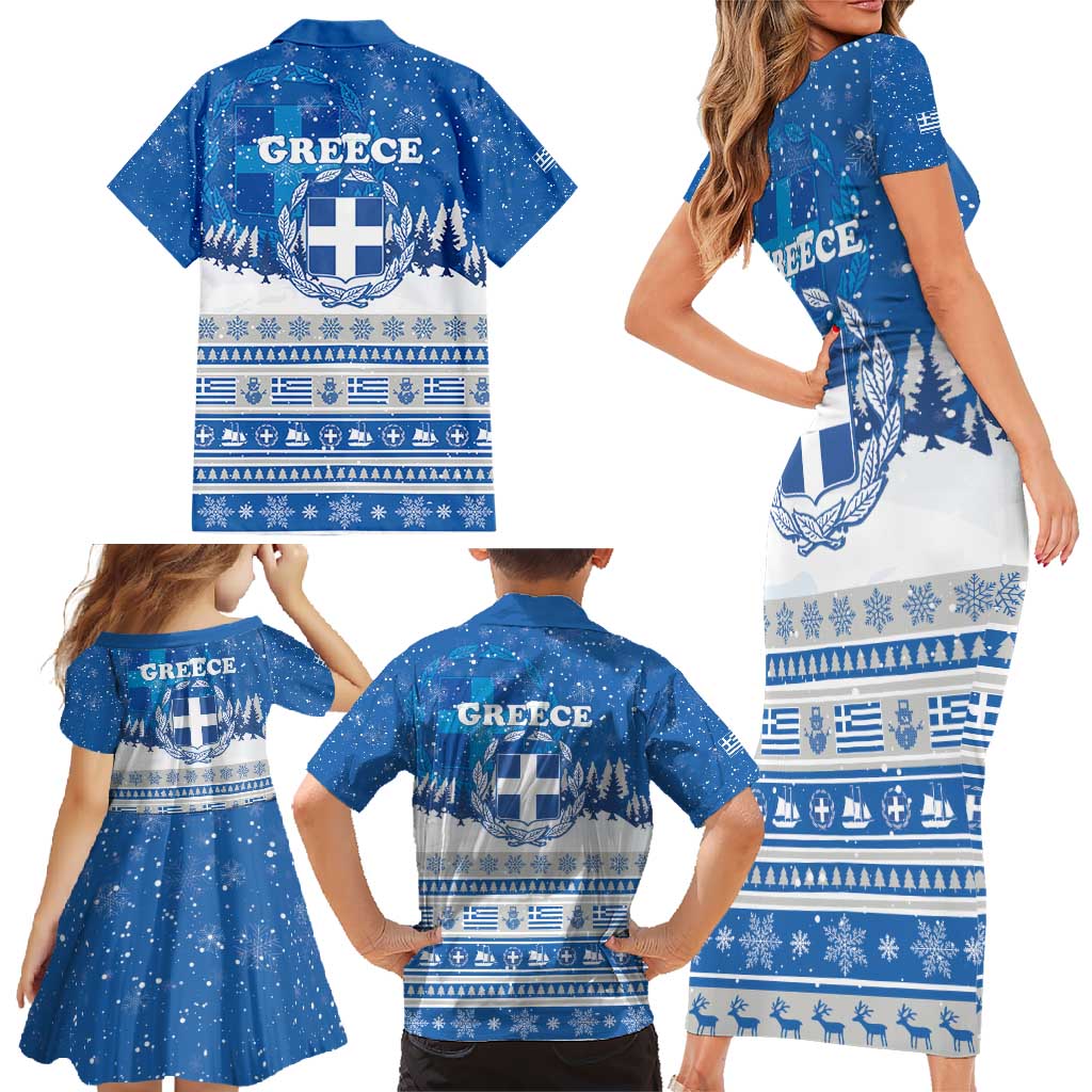 Greece Christmas Family Matching Short Sleeve Bodycon Dress and Hawaiian Shirt Saint Basil Kala Cristouyenna - Wonder Print Shop
