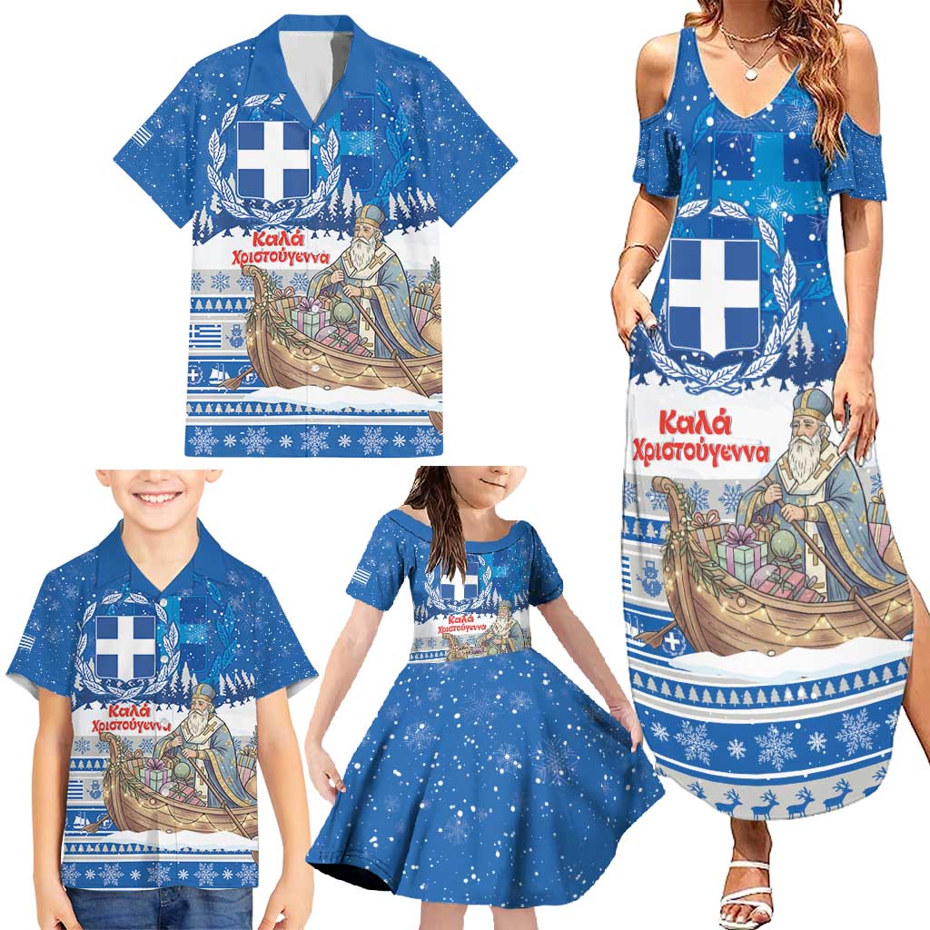 Greece Christmas Family Matching Summer Maxi Dress and Hawaiian Shirt Saint Basil Kala Cristouyenna - Wonder Print Shop