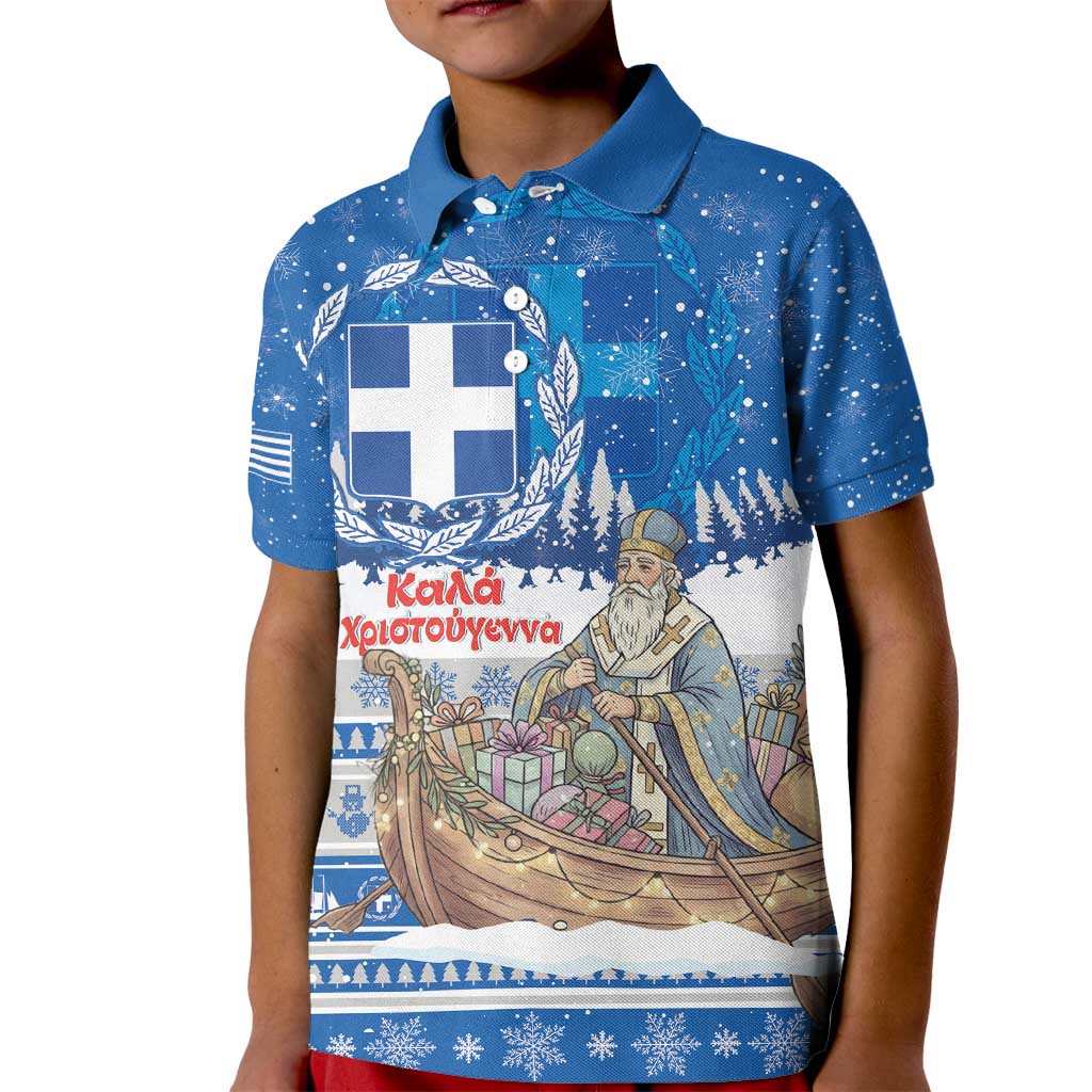 Greece Christmas Kid Polo Shirt Saint Basil Kala Cristouyenna - Wonder Print Shop