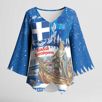 Greece Christmas Kimono Sleeve Blouse Saint Basil Kala Cristouyenna - Wonder Print Shop