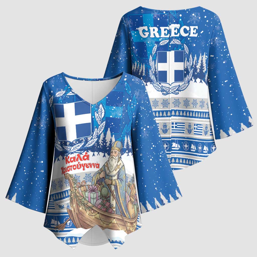 Greece Christmas Kimono Sleeve Blouse Saint Basil Kala Cristouyenna - Wonder Print Shop