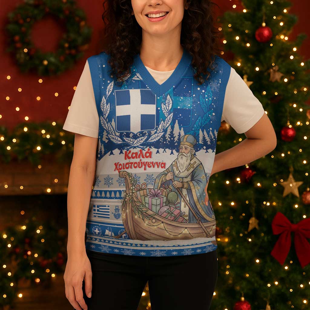 Greece Christmas Knitted V-Neck Vest Saint Basil Kala Cristouyenna - Wonder Print Shop