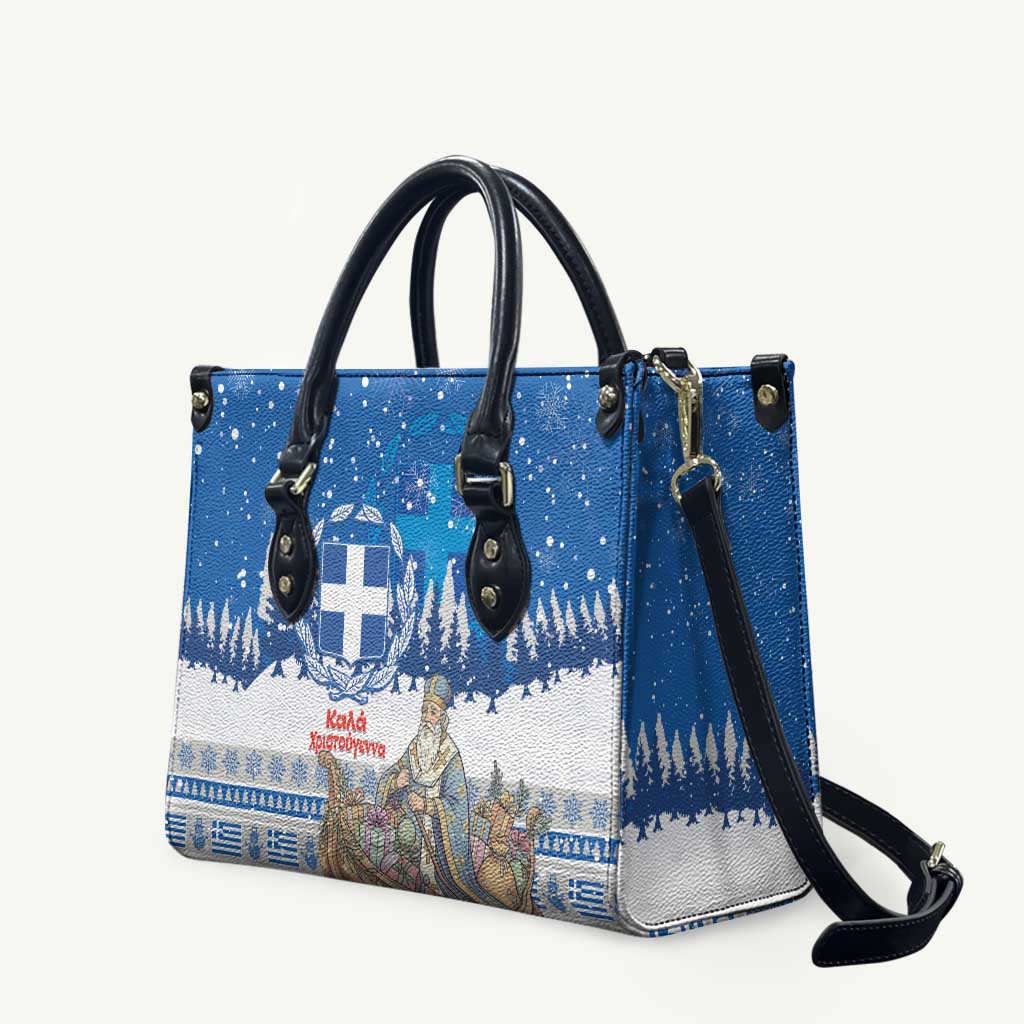 Greece Christmas Leather Bag Saint Basil Kala Cristouyenna - Wonder Print Shop