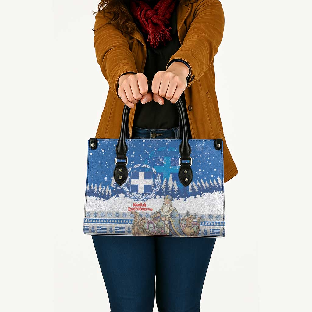 Greece Christmas Leather Bag Saint Basil Kala Cristouyenna - Wonder Print Shop