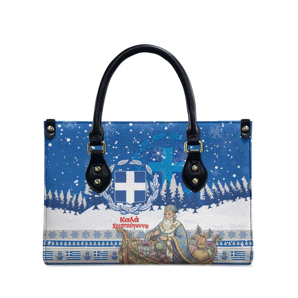 Greece Christmas Leather Bag Saint Basil Kala Cristouyenna - Wonder Print Shop